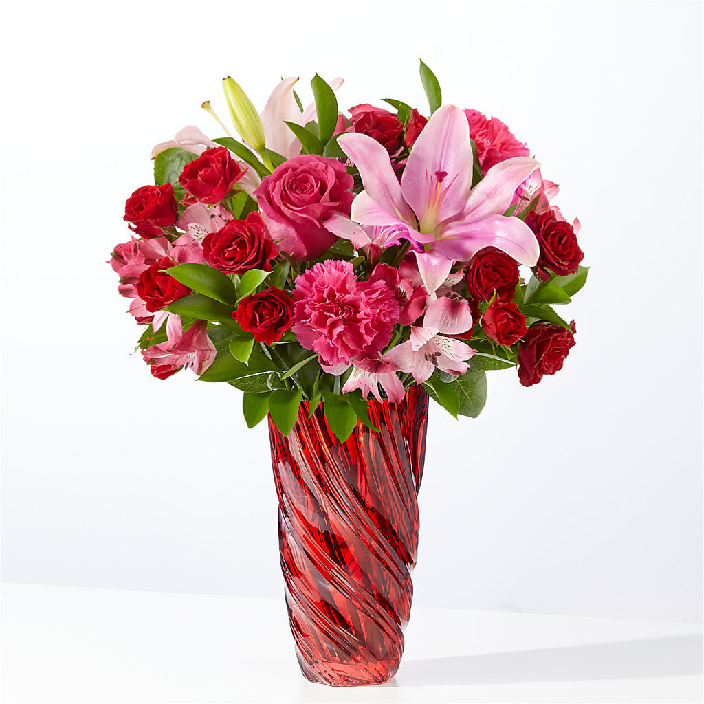 In Love Bouquet with Luxe Swirl Vase – Facet Flowers, Austin TX
