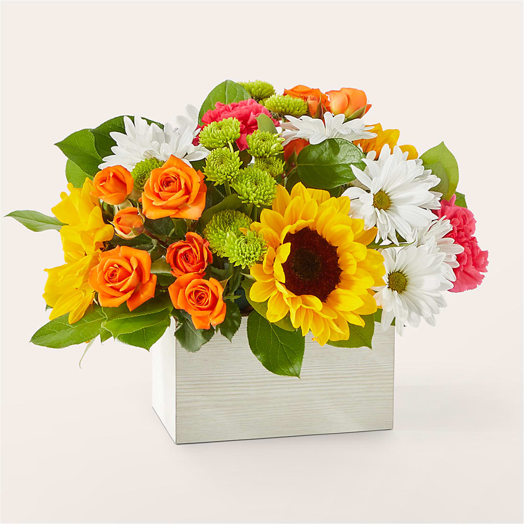 Sun-drenched Blooms Box Bouquet – Facet Flowers, Austin TX