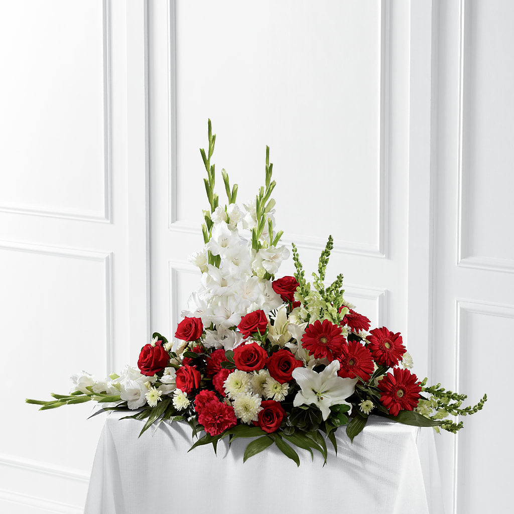 Crimson & White Arrangement – Facet Flowers, Austin TX