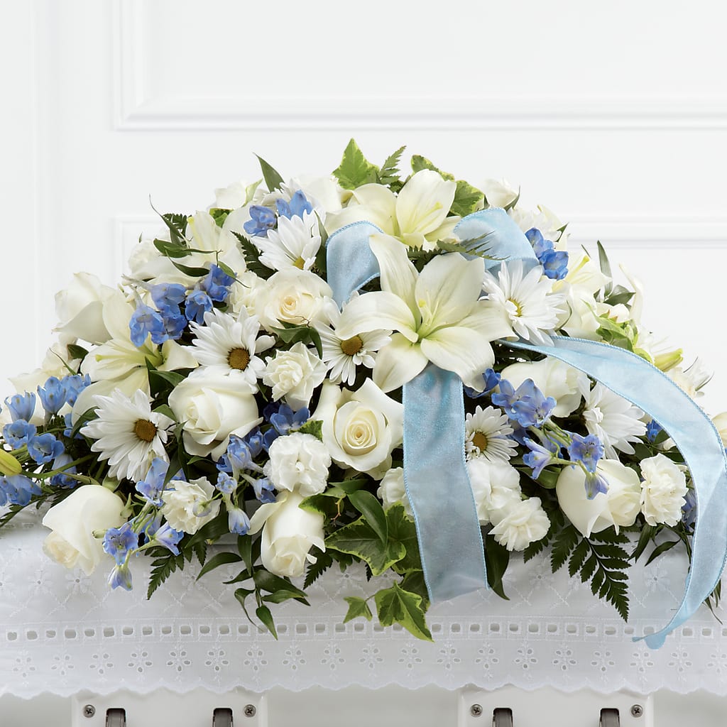 Tender Treasure Casket Spray – Facet Flowers, Austin TX