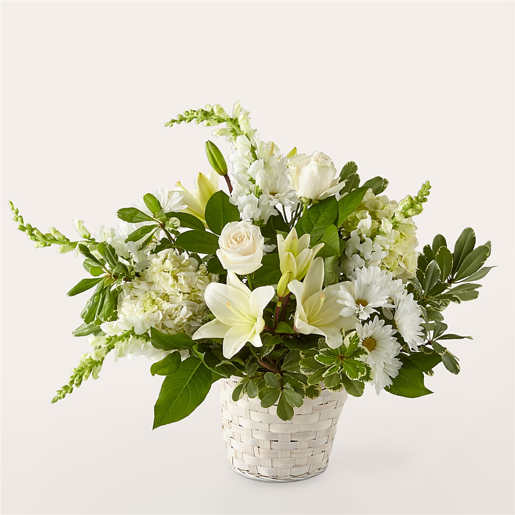Ivory Elegance Floral Basket – Facet Flowers, Austin TX