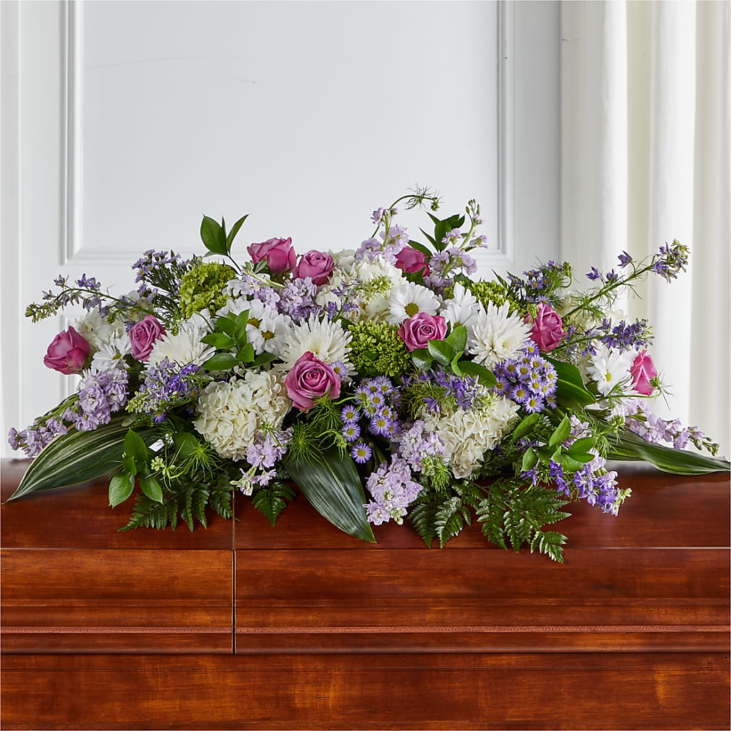 Meadows of Serenity Casket Spray – Facet Flowers, Austin TX