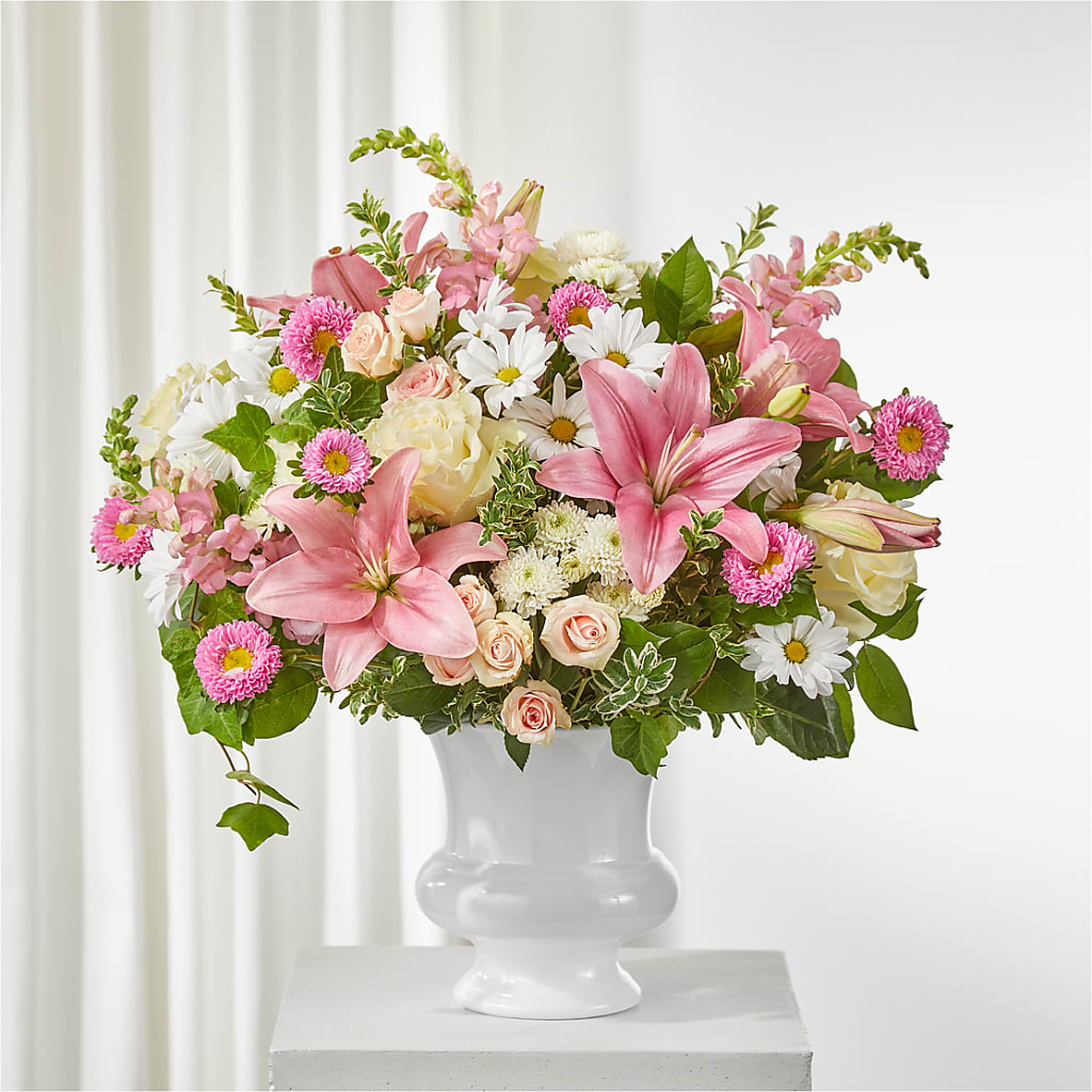 Empathetic Blooms Urn Arrangement – Facet Flowers, Austin TX