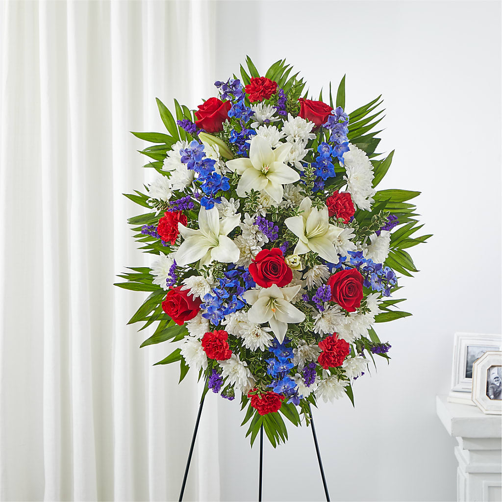 Cherished Service Standing Spray – Facet Flowers, Austin TX