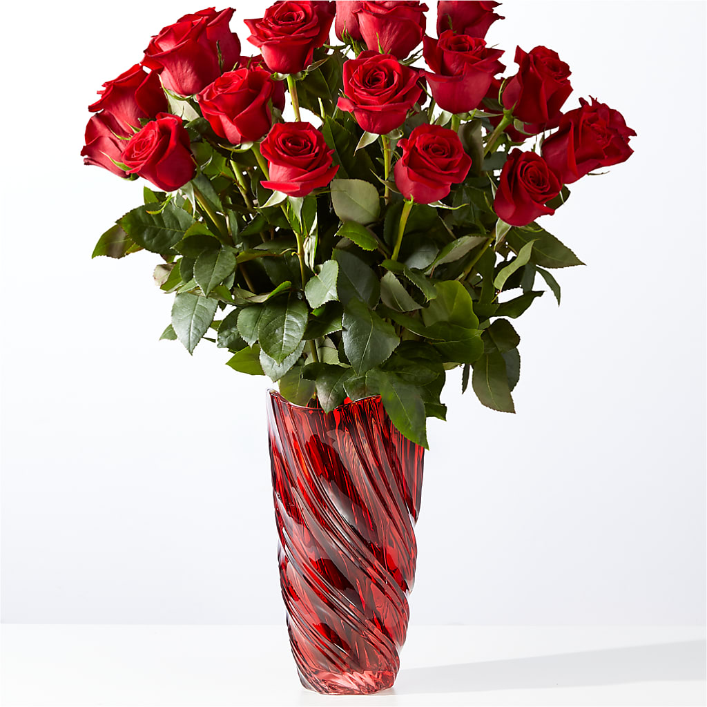 Classic Love Red Rose Bouquet with Luxe Swirl Vase – Facet Flowers, Austin TX