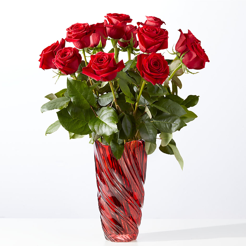 Classic Love Red Rose Bouquet with Luxe Swirl Vase – Facet Flowers, Austin TX