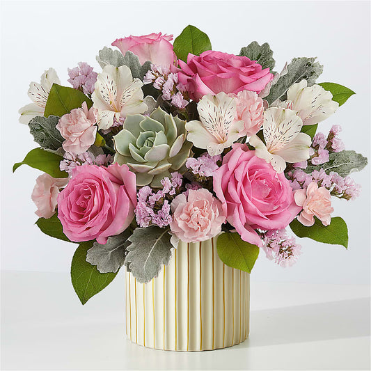Dusty Rose Bouquet with Ivory Vase –  Facet Flowers, Austin TX