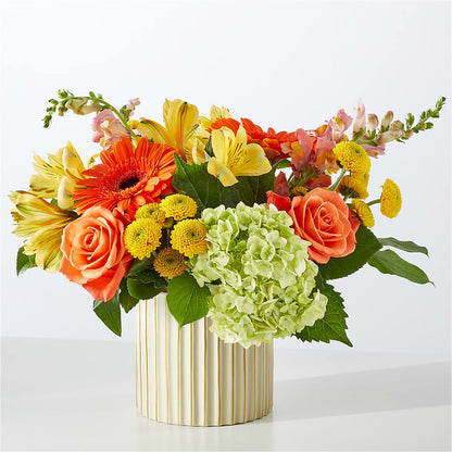 Autumn Sunshine Bouquet with Ivory Vase –  Facet Flowers, Austin TX