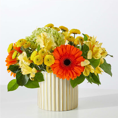 Autumn Sunshine Bouquet with Ivory Vase –  Facet Flowers, Austin TX