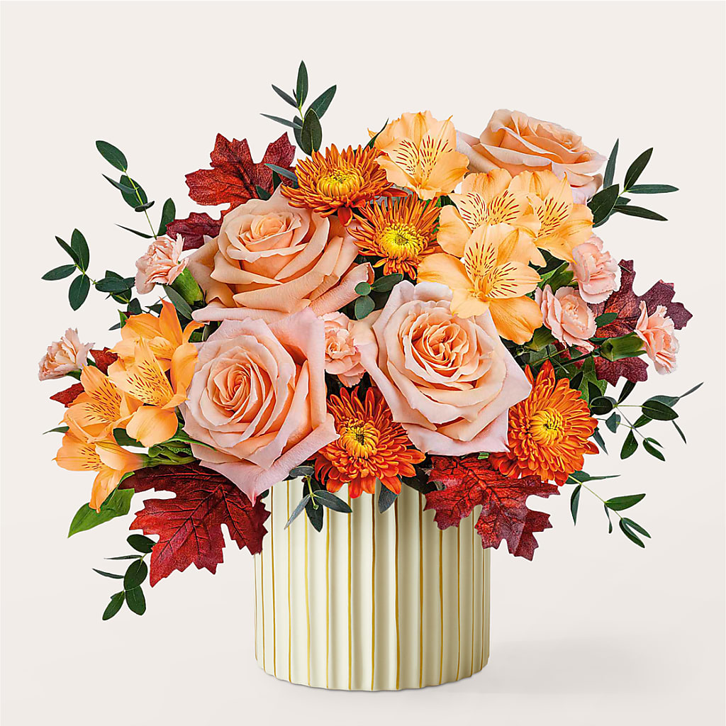Spiced Latte Bouquet with Ivory Vase –  Facet Flowers, Austin TX