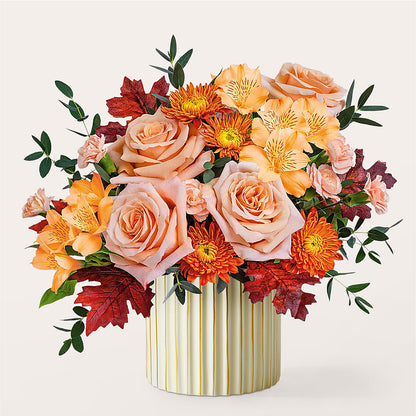Spiced Latte Bouquet with Ivory Vase –  Facet Flowers, Austin TX
