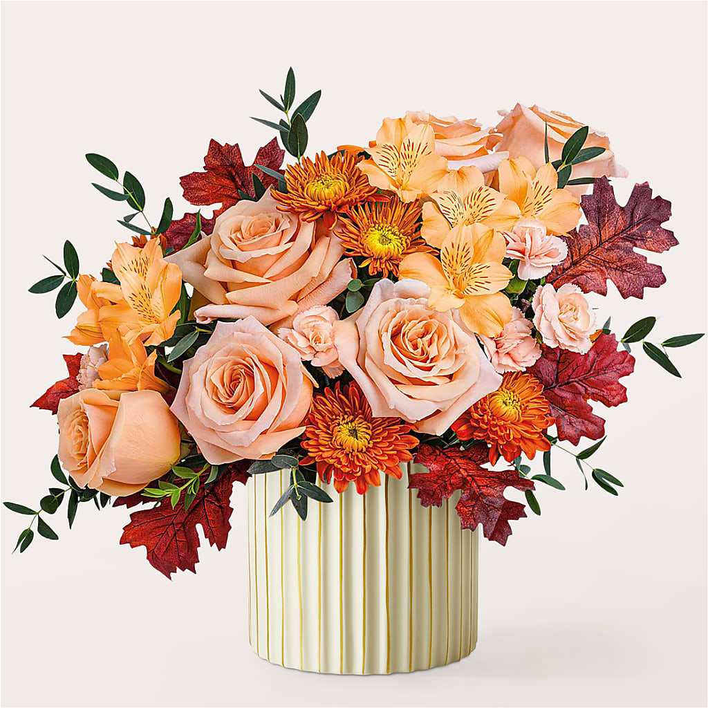 Spiced Latte Bouquet with Ivory Vase –  Facet Flowers, Austin TX