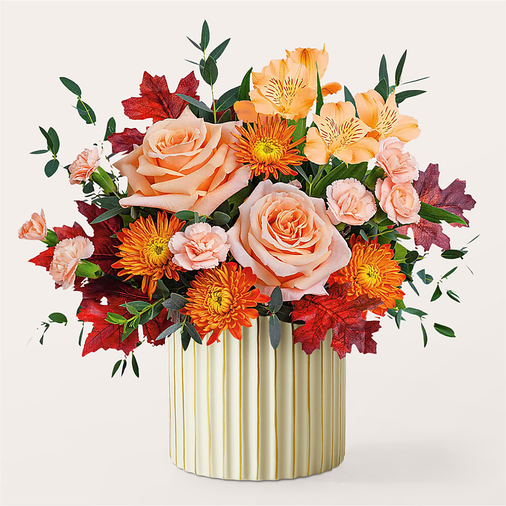 Spiced Latte Bouquet with Ivory Vase –  Facet Flowers, Austin TX