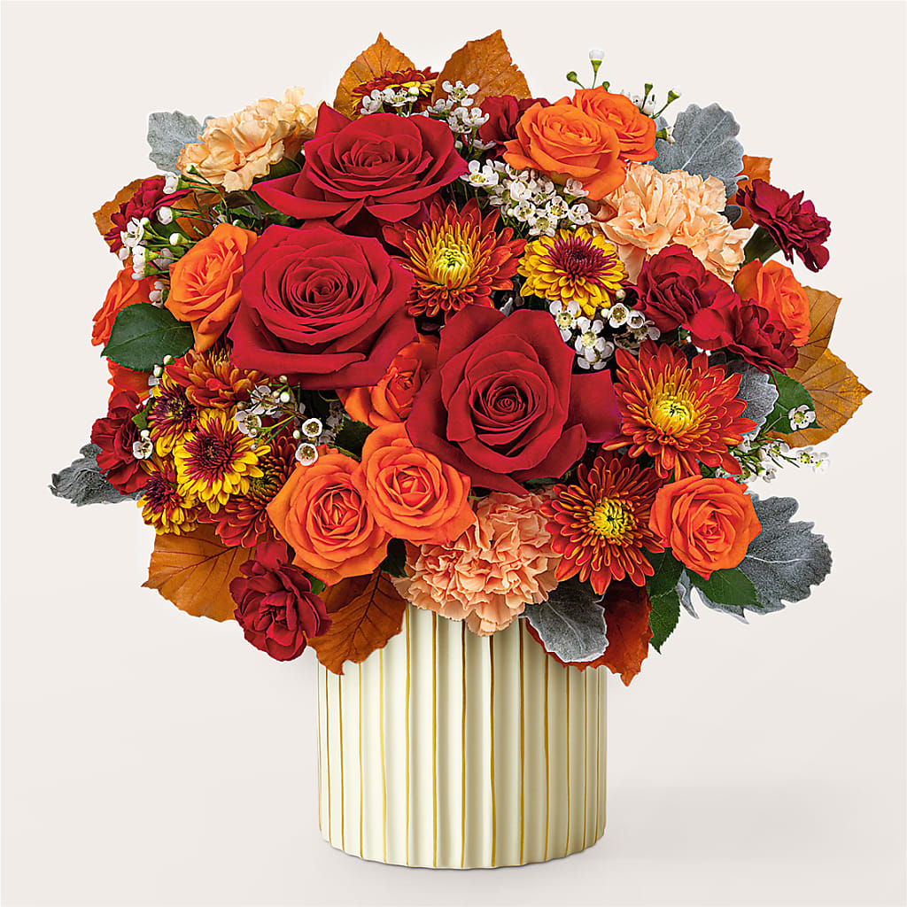 Merlot Bouquet with Ivory Vase –  Facet Flowers, Austin TX