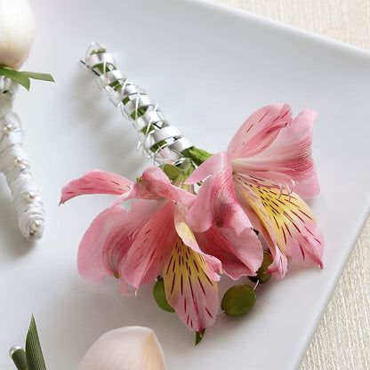 Pink Peruvian Lily Boutonniere –  Facet Flowers, Austin TX