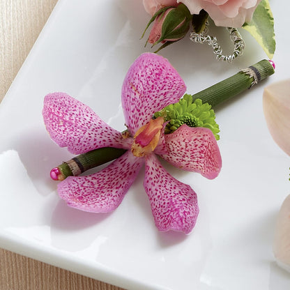 Pink Mokara Boutonniere –  Facet Flowers, Austin TX