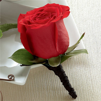 Red Rose Boutonniere –  Facet Flowers, Austin TX
