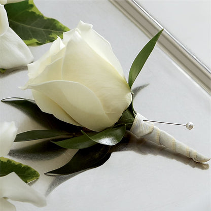 White Rose Boutonniere –  Facet Flowers, Austin TX